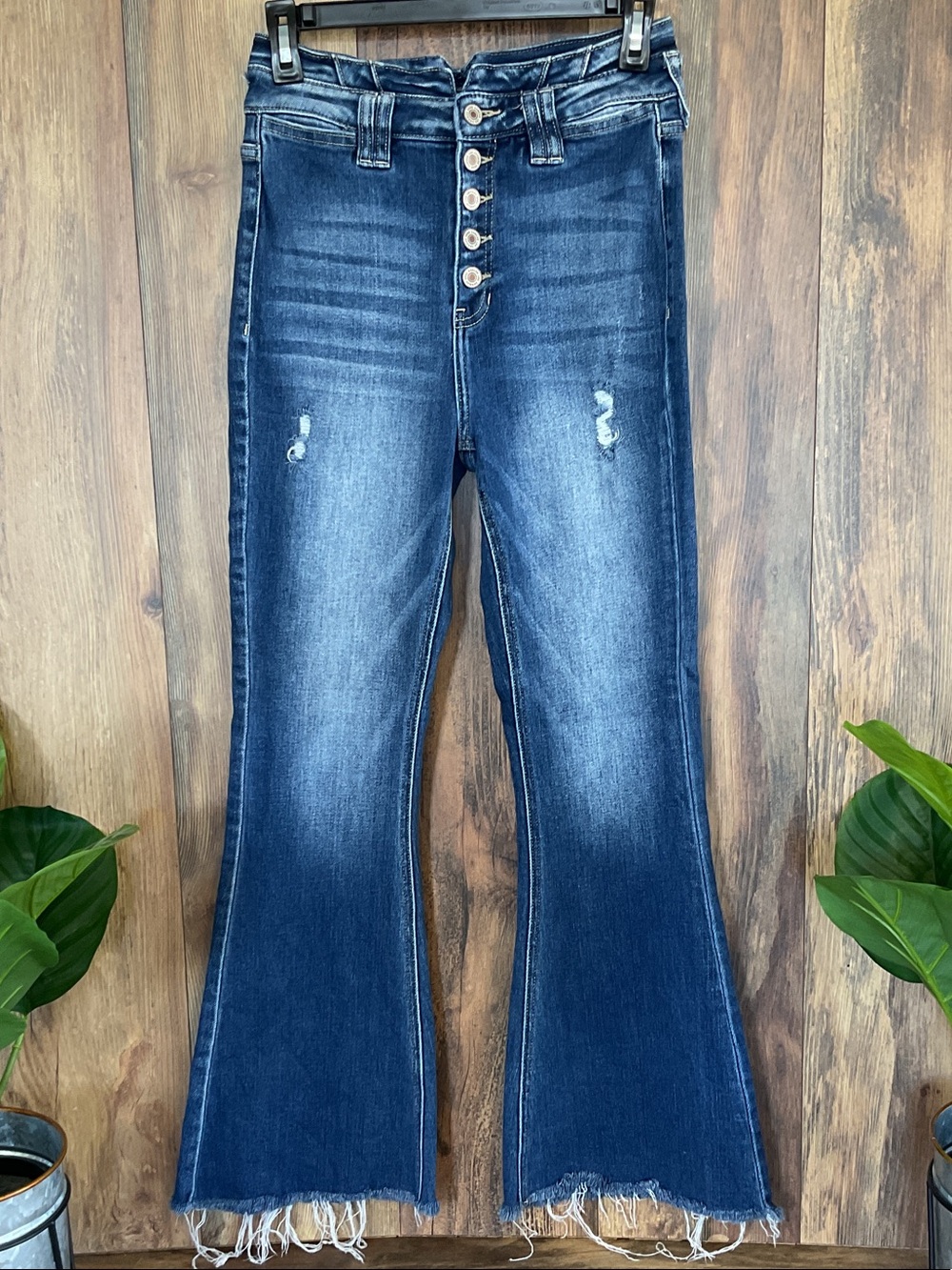KanCan High Rise Flare Ripped Button Fly Frayed Hem Jeans 27 440B